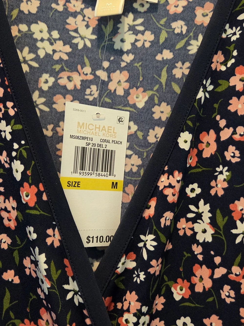 Michael Kors Navy Floral Wrap Dress with Pink and White Blossoms